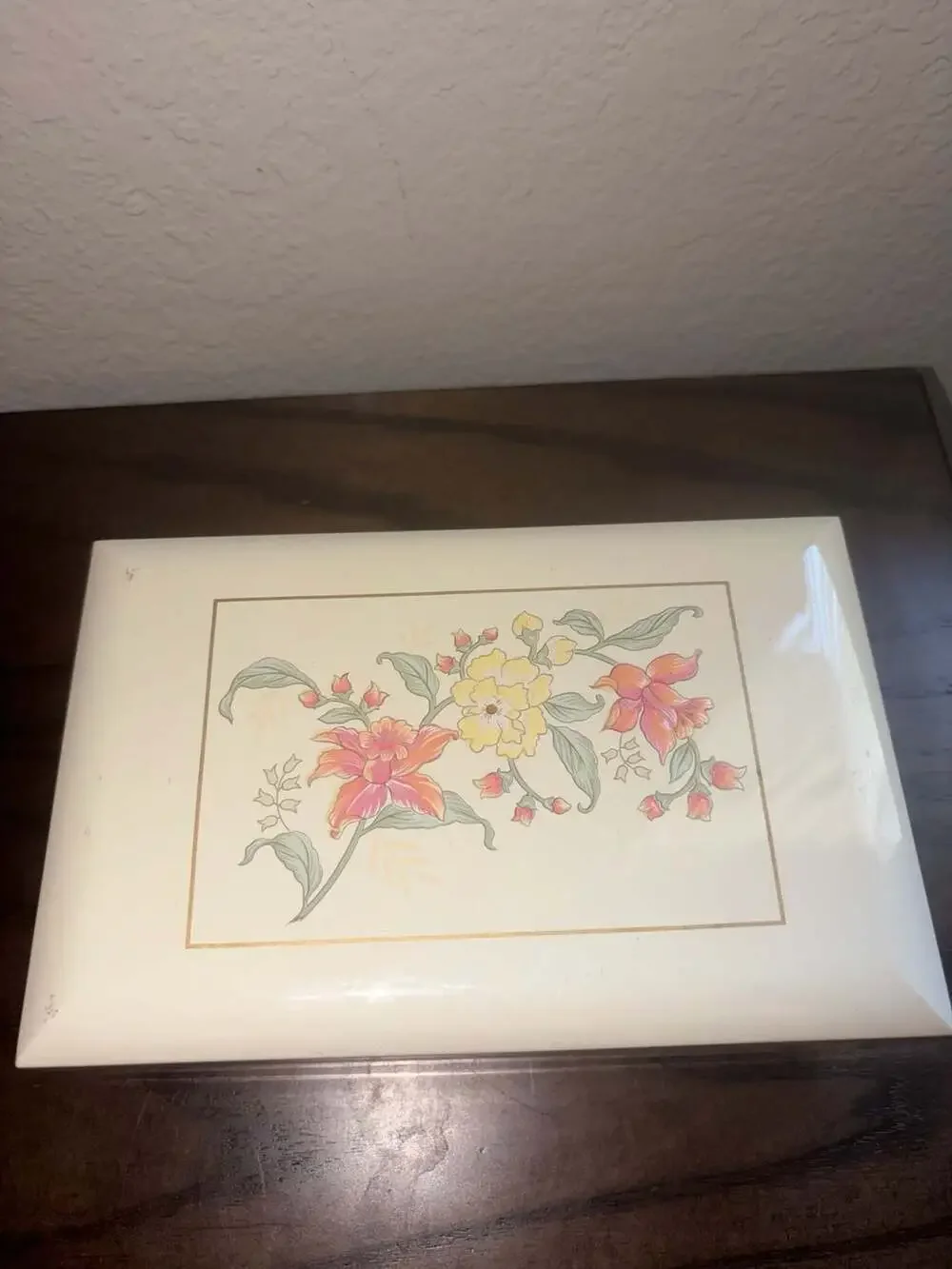 Vintage Prima Otagiri Lacquerware Floral Musical Jewelry Box Plays The Way We We